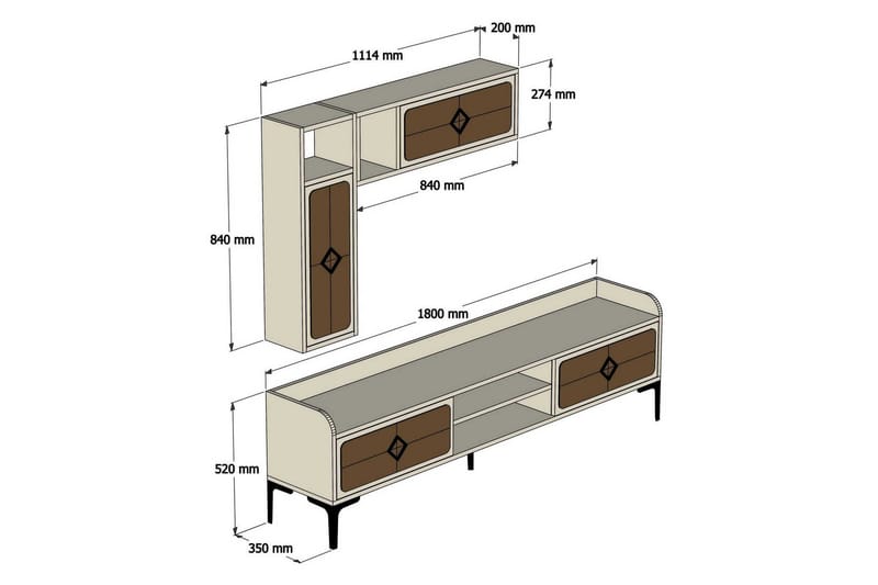 Hovdane TV-Möbelset 180 cm Brown/White - Møbler - Mediamøbel & tv møbel - TV-møbelsett