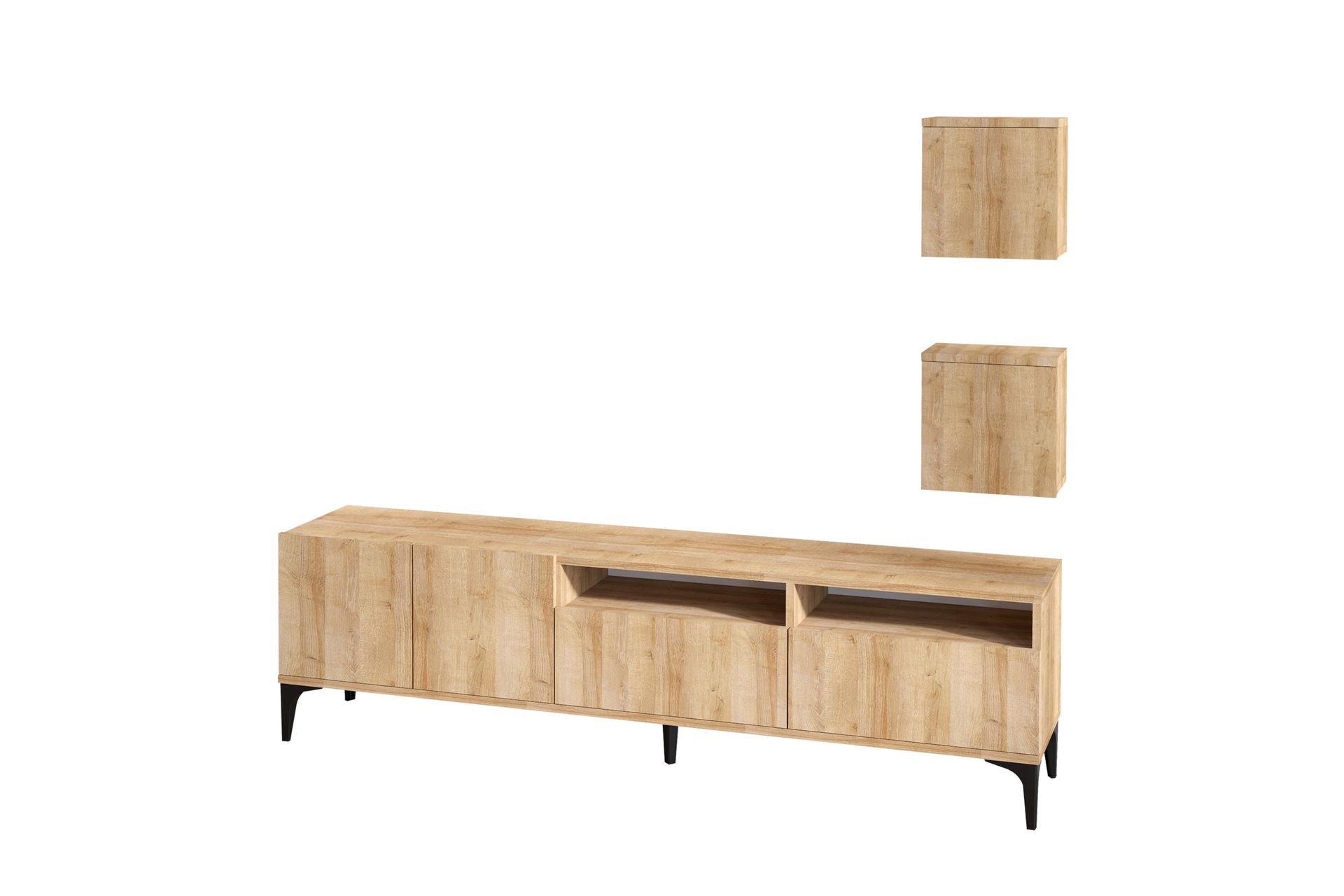 Huesca TV-møbelsett 180 cm - Natur / Svart - Møbler - Mediamøbel & tv møbel - TV-møbelsett