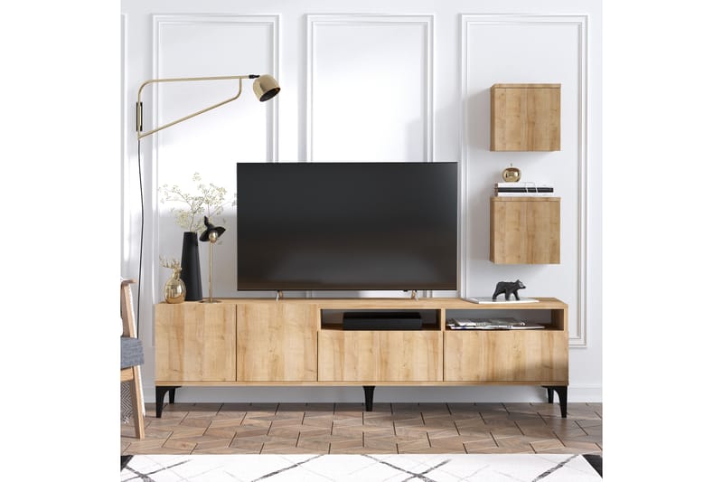 Huesca TV-møbelsett 180 cm - Natur / Svart - Møbler - Mediamøbel & tv møbel - TV-møbelsett