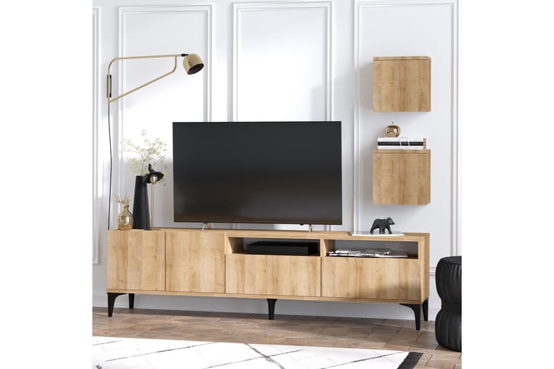 Huesca TV-møbelsett 180 cm - Natur / Svart - Møbler - Mediamøbel & tv møbel - TV-møbelsett