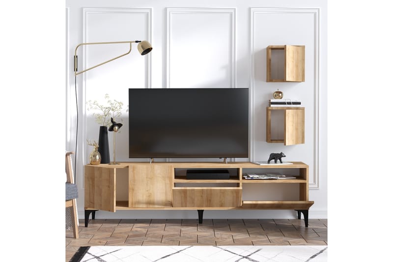 Huesca TV-møbelsett 180 cm - Natur / Svart - Møbler - Mediamøbel & tv møbel - TV-møbelsett