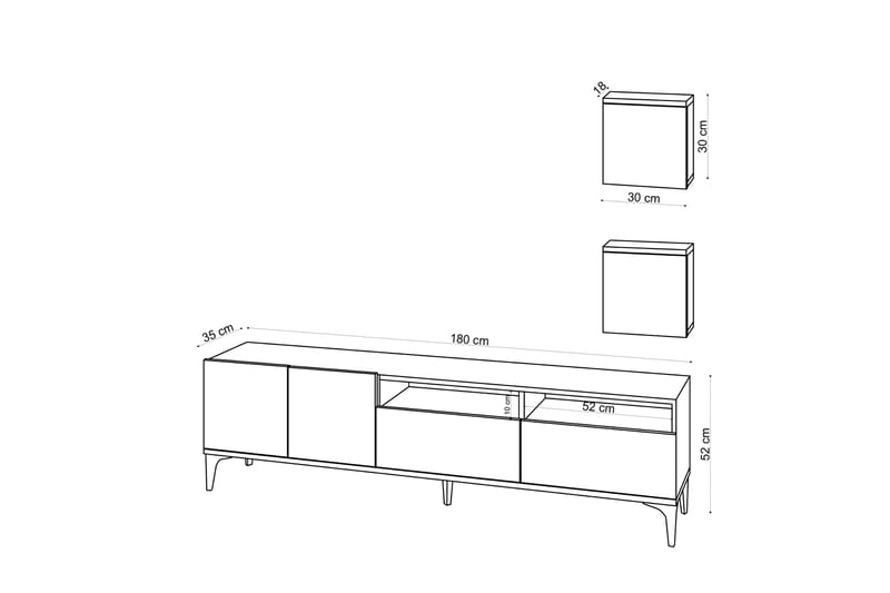 Huesca TV-møbelsett 180 cm - Natur / Svart - Møbler - Mediamøbel & tv møbel - TV-møbelsett