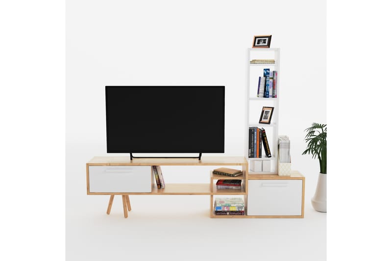 Keachi Tv-møbelsett 167 cm - Hvit/Natur/Brun - TV-møbelsett