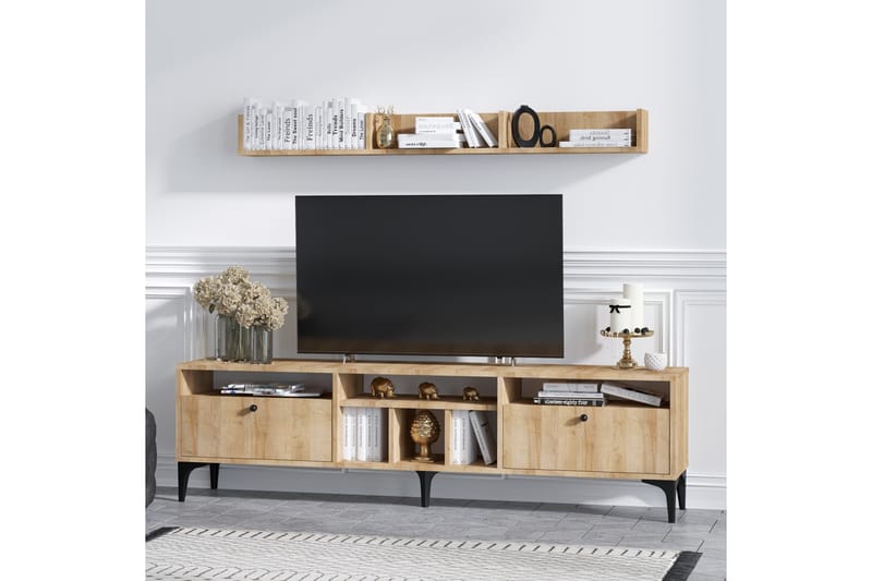 Kireka TV-møbelsett 180 cm - Natur / Svart - Møbler - Mediamøbel & tv møbel - TV-møbelsett