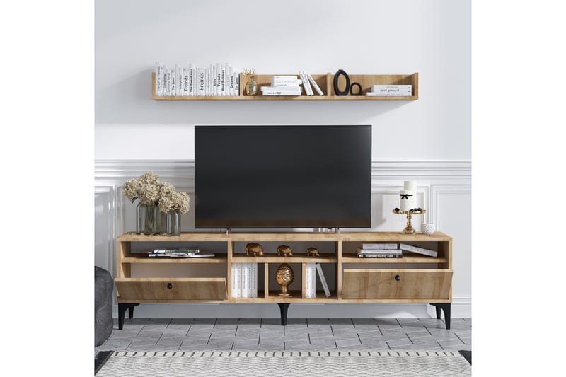Kireka TV-møbelsett 180 cm - Natur / Svart - Møbler - Mediamøbel & tv møbel - TV-møbelsett