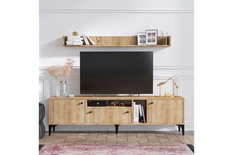 Meriadec TV-møbelsett 150 cm - Natur / Svart - Møbler - Mediamøbel & tv møbel - TV-møbelsett