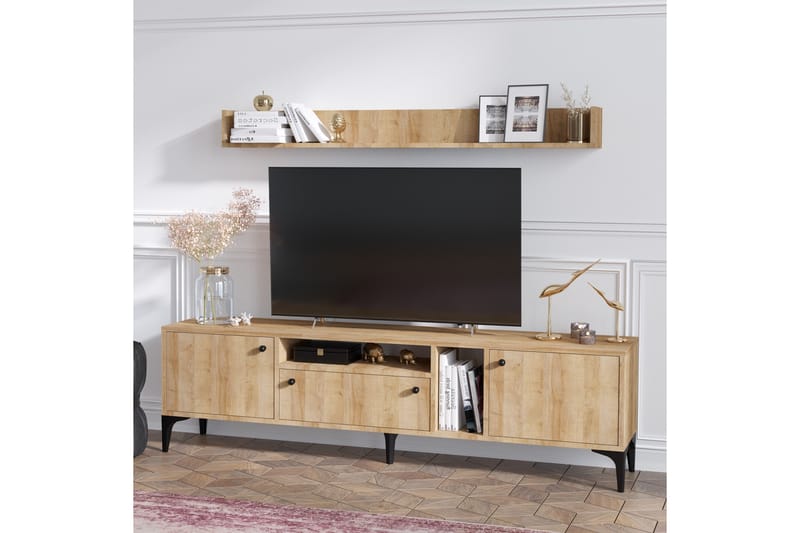 Meriadec TV-møbelsett 150 cm - Natur / Svart - TV-møbelsett