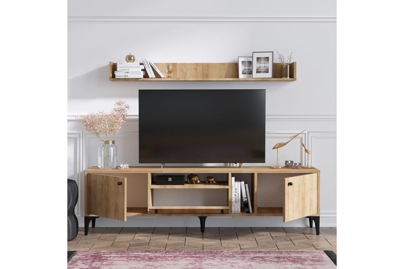 Meriadec TV-møbelsett 150 cm - Natur / Svart - Møbler - Mediamøbel & tv møbel - TV-møbelsett