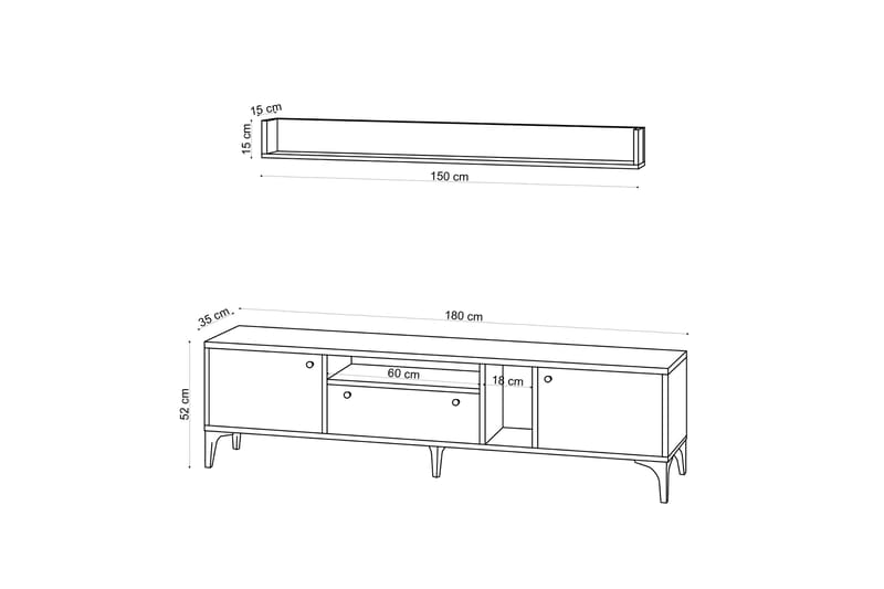 Meriadec TV-møbelsett 150 cm - Natur / Svart - Møbler - Mediamøbel & tv møbel - TV-møbelsett