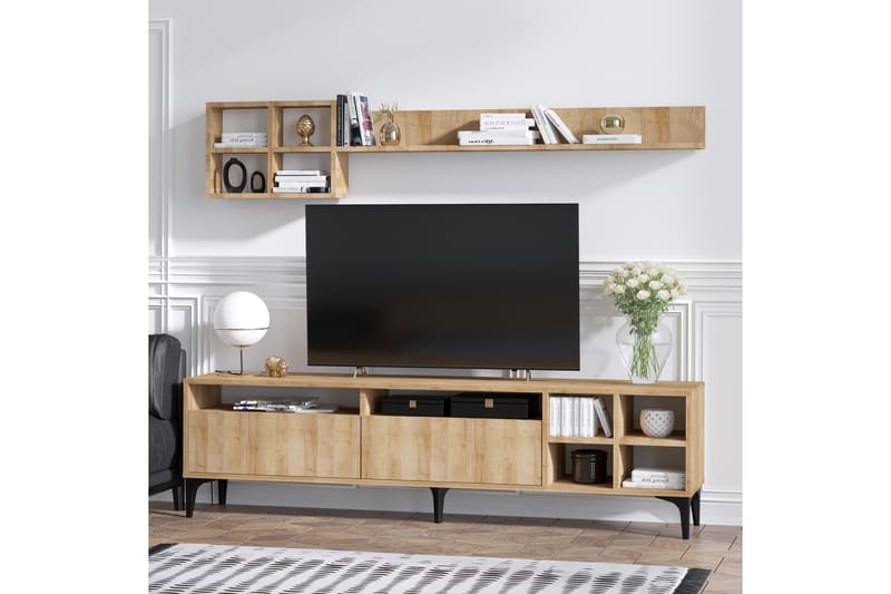 Metehan TV-møbelsett 180 cm - Natur / Svart - Møbler - Mediamøbel & tv møbel - TV-møbelsett