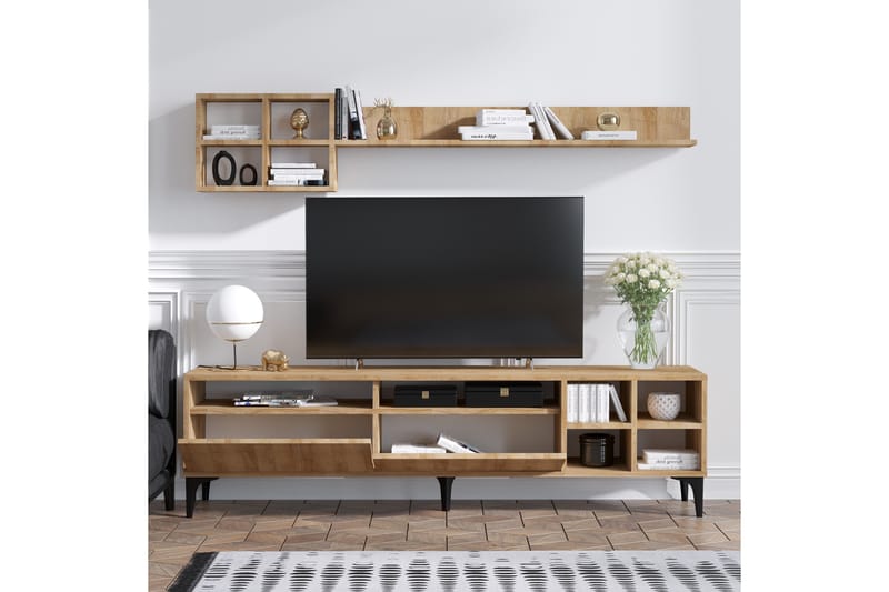 Metehan TV-møbelsett 180 cm - Natur / Svart - Møbler - Mediamøbel & tv møbel - TV-møbelsett