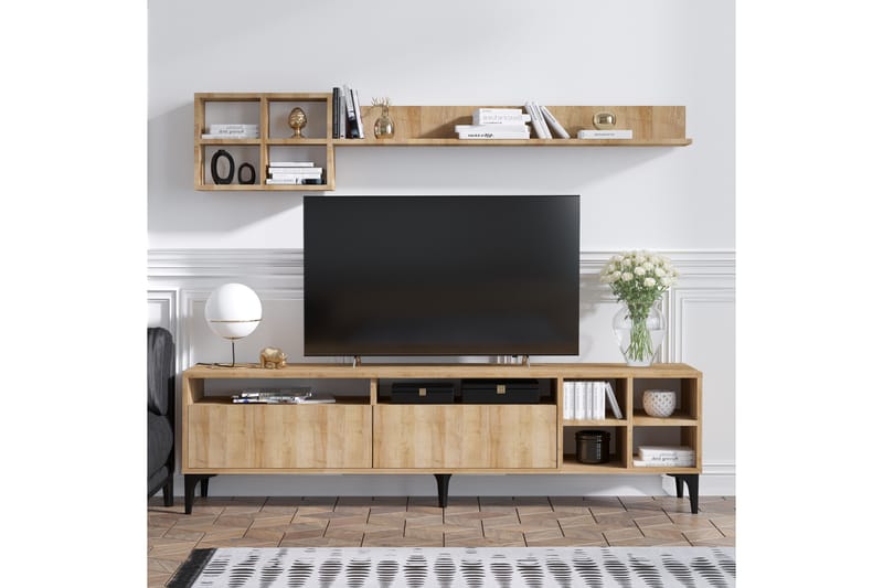 Metehan TV-møbelsett 180 cm - Natur / Svart - Møbler - Mediamøbel & tv møbel - TV-møbelsett