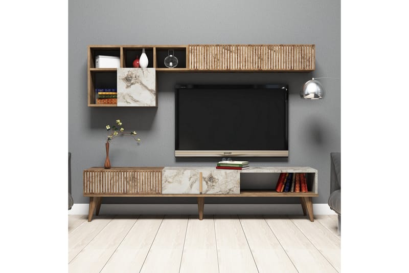 Millay TV-møbelsett 180 cm - Valnøtt / Hvit - Møbler - Mediamøbel & tv møbel - TV-møbelsett