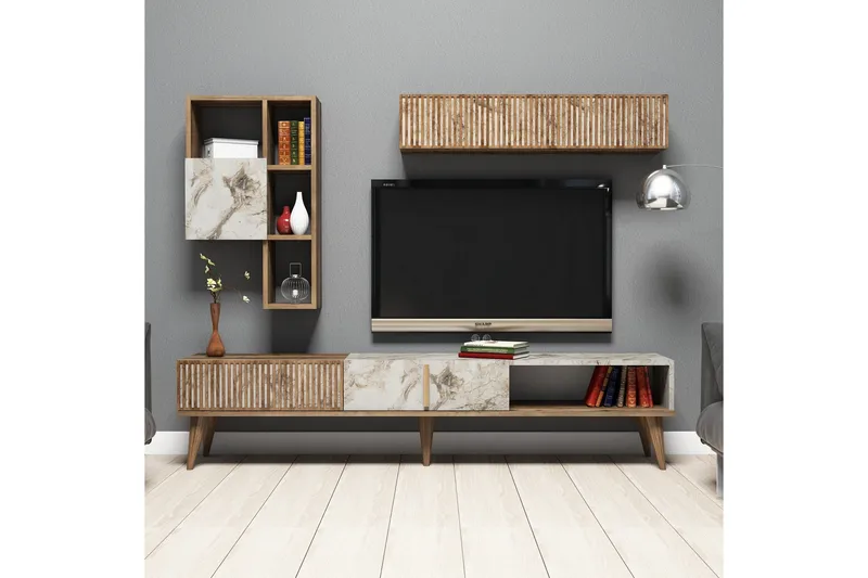 Millay TV-møbelsett 180 cm - Valnøtt / Hvit - Møbler - Mediamøbel & tv møbel - TV-møbelsett