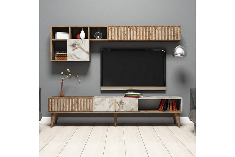 Millay TV-møbelsett 180 cm - Valnøtt / Hvit - Møbler - Mediamøbel & tv møbel - TV-møbelsett