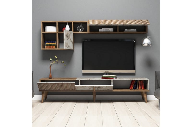 Millay TV-møbelsett 180 cm - Valnøtt / Hvit - Møbler - Mediamøbel & tv møbel - TV-møbelsett