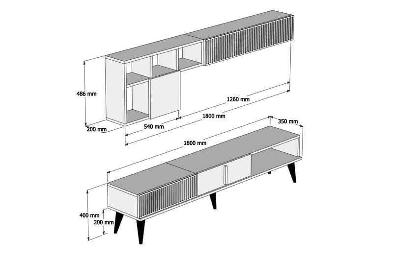 Millay TV-møbelsett 180 cm - Valnøtt / Hvit - Møbler - Mediamøbel & tv møbel - TV-møbelsett
