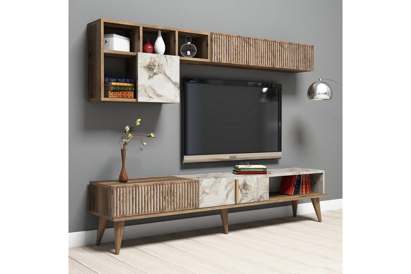 Millay TV-møbelsett 180 cm - Valnøtt / Hvit - Møbler - Mediamøbel & tv møbel - TV-møbelsett