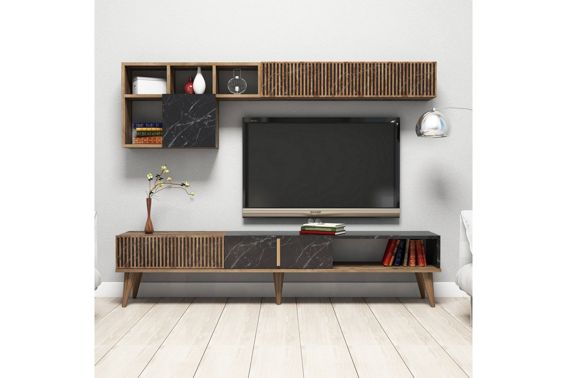 Millay TV-møbelsett 180 cm - Valnøtt / Svart