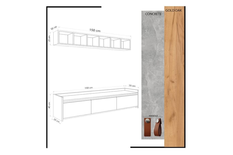 Mod Design TV-benk med Vegghylle - Møbler - Mediamøbel & tv møbel - TV-møbelsett