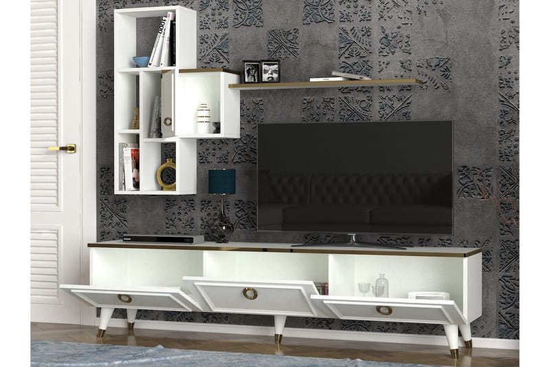 Mohed TV-Benk 180 cm - Hvit/Gul - TV-møbelsett