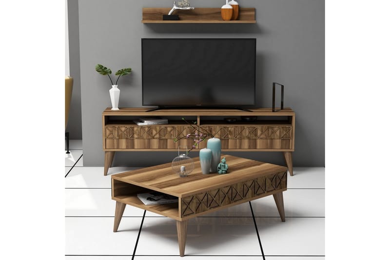 Muennink Møbelsett Stue 150 cm - Valnøtt - Møbler - Mediamøbel & tv møbel - TV-møbelsett