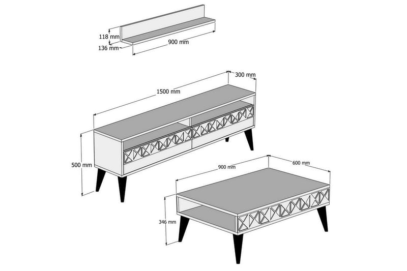 Muennink Stuesett 150 cm - Hvit/Brun - TV-møbelsett