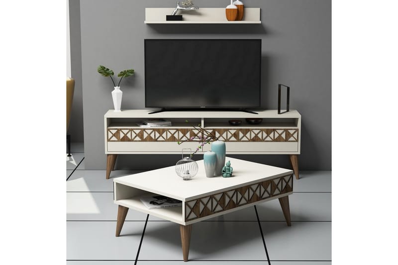 Muennink Stuesett 150 cm - Hvit/Brun - Møbler - Mediamøbel & tv møbel - TV-møbelsett