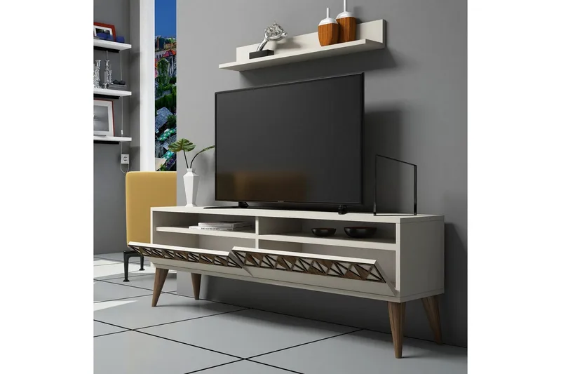 Muennink Stuesett 150 cm - Hvit/Brun - Møbler - Mediamøbel & tv møbel - TV-møbelsett