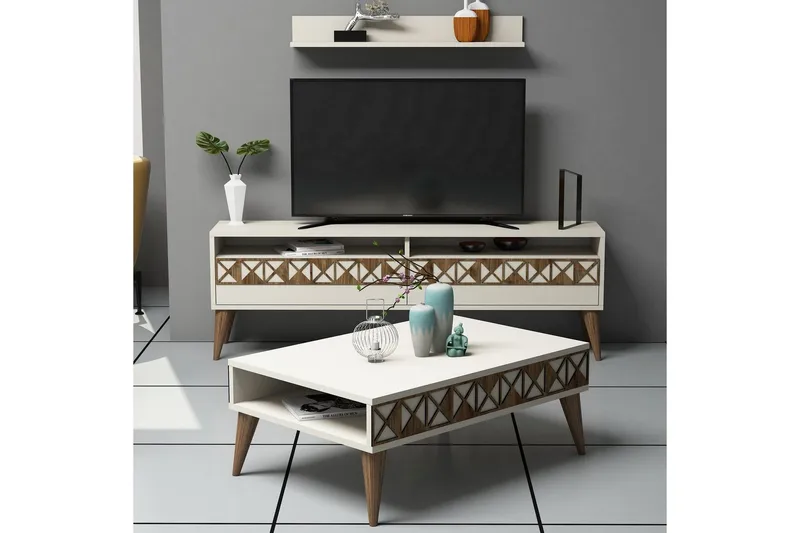 Muennink Stuesett 150 cm - Hvit/Brun - Møbler - Mediamøbel & tv møbel - TV-møbelsett