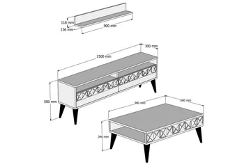 Muennink Stuesett 150 cm - Hvit/Brun - Møbler - Mediamøbel & tv møbel - TV-møbelsett