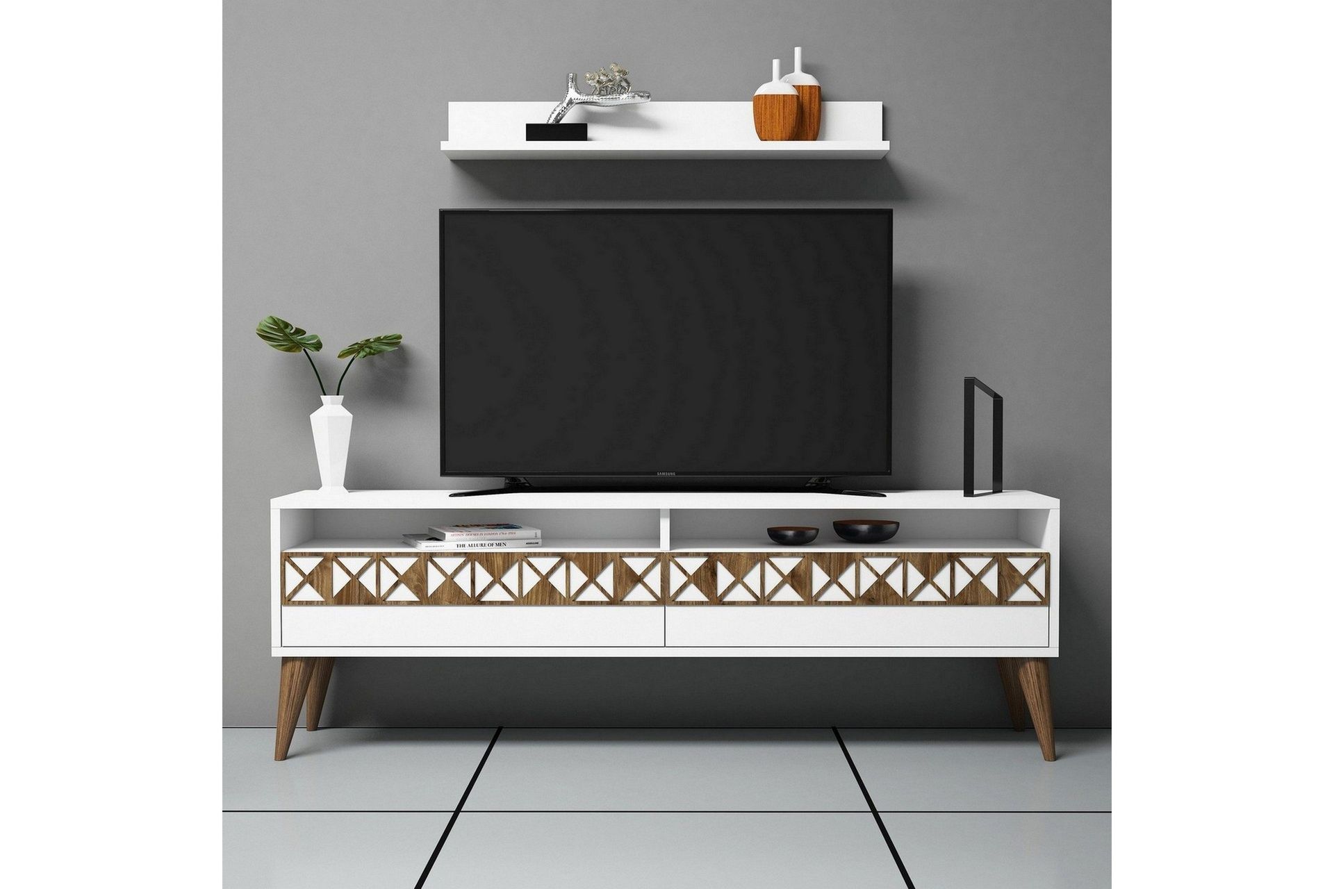 Muennink TV-møbelsett 150 cm - Hvit/Eik