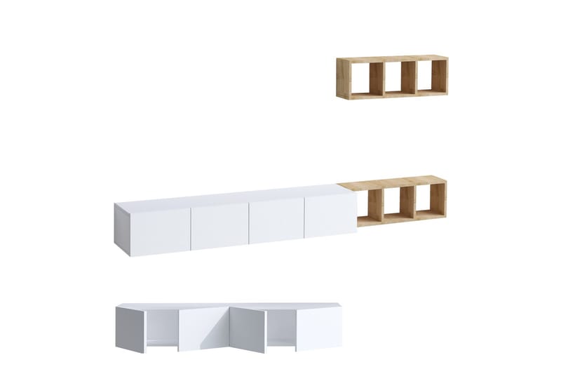 Pa TV-møbelsett 215x32 cm Hvit/Brun - Hanah Home - Møbler - Mediamøbel & tv møbel - TV-møbelsett