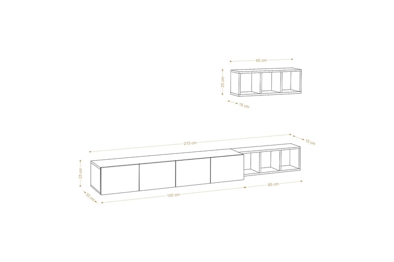 Pa TV-møbelsett 215x32 cm Hvit/Brun - Hanah Home - Møbler - Mediamøbel & tv møbel - TV-møbelsett