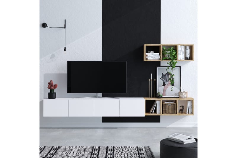 Pa TV-møbelsett 215x32 cm Hvit/Brun - Hanah Home - Møbler - Mediamøbel & tv møbel - TV-møbelsett