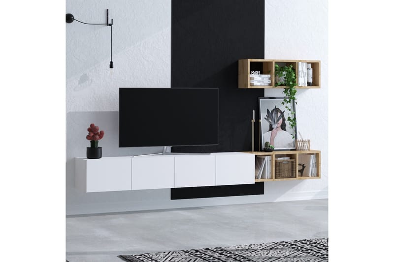 Pa TV-møbelsett 215x32 cm Hvit/Brun - Hanah Home - Møbler - Mediamøbel & tv møbel - TV-møbelsett