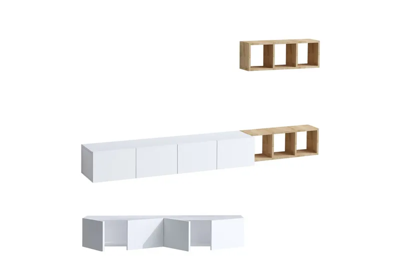 Pa TV-møbelsett 215x32 cm Hvit/Brun, Hanah Home