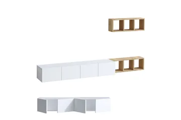 Pa TV-møbelsett 215x32 cm Hvit/Brun - Hanah Home - Møbler - Mediamøbel & tv møbel - TV-møbelsett