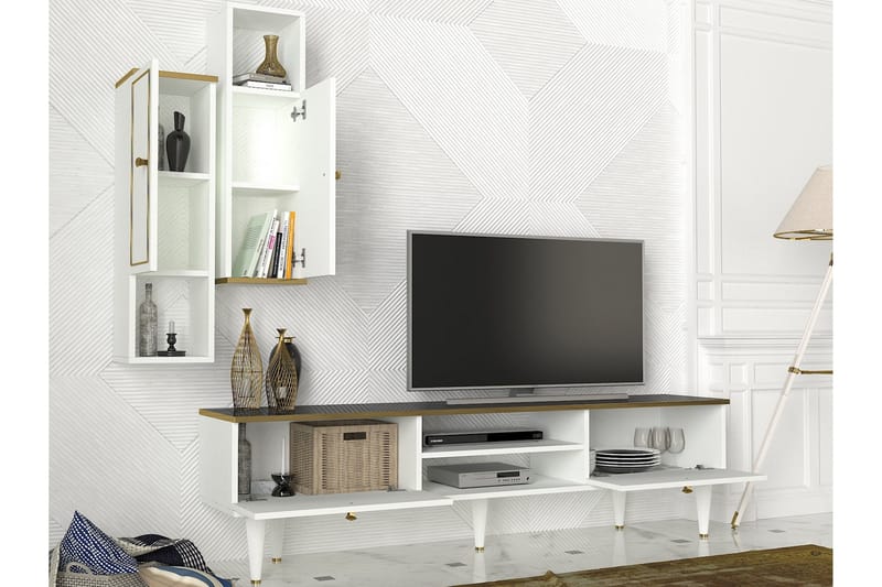 Pinneo TV-Møbelsett 180 cm - Hvit|Gull|Svart - TV-møbelsett