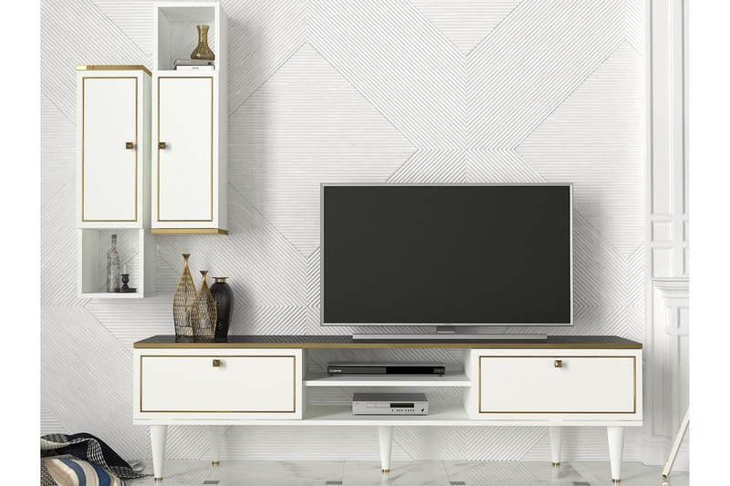 Pinneo TV-Møbelsett 180 cm - Hvit|Gull|Svart - TV-møbelsett