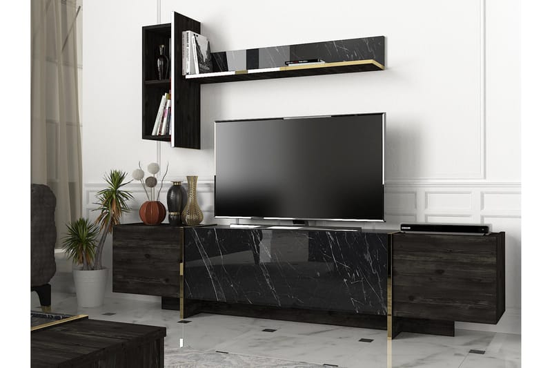 Riello TV-Møbelsett 180 cm - Svart|Gull - TV-møbelsett