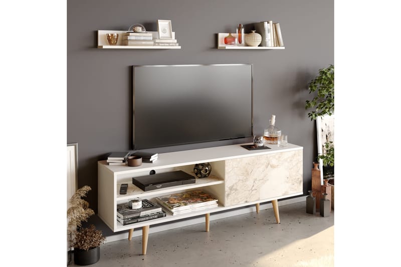 Rinorea Tv-møbelsett 160x59 cm - Hvit - TV-møbelsett