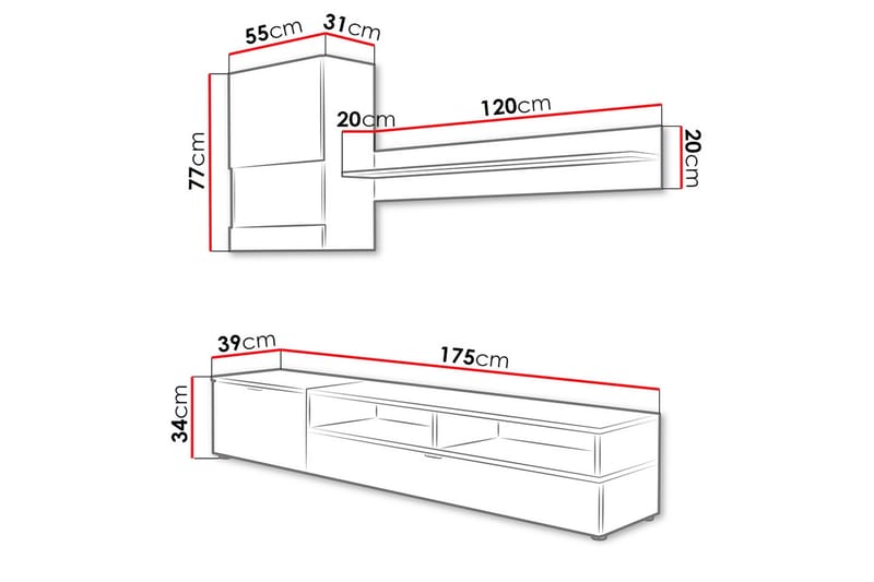 Roco Mediamøbler & LED - Hvit - Møbler - Mediamøbel & tv møbel - TV-møbelsett