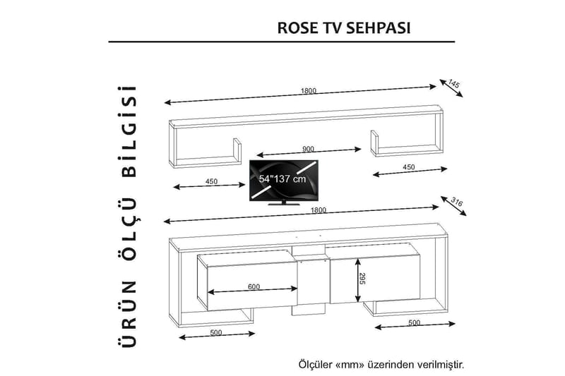 Rosebelle TV-benk med Vegghylle - TV-møbelsett
