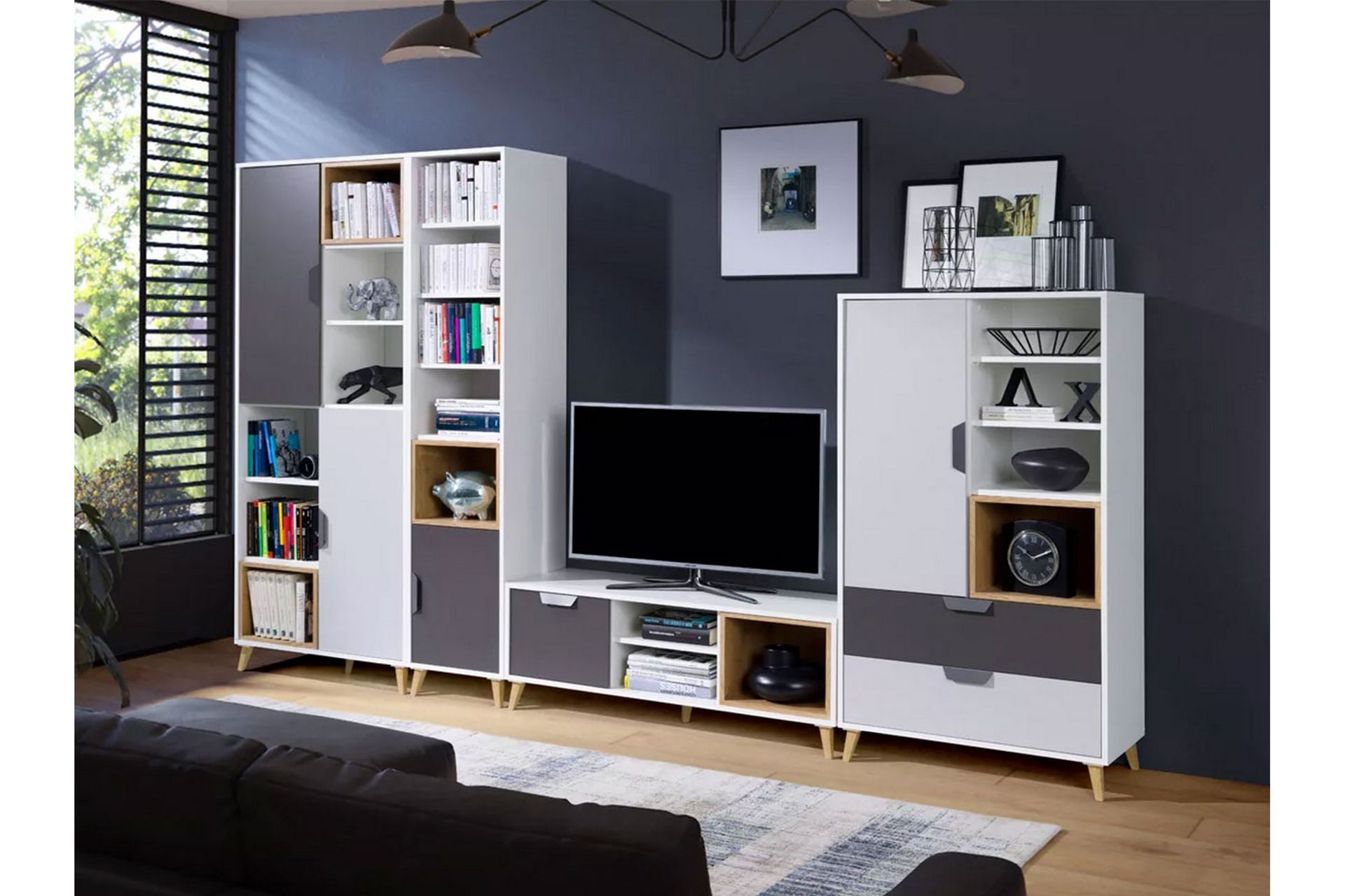 Sayuki Tv-Møbelsett 120 cm - Hvit/Grå - Møbler - Mediamøbel & tv møbel - TV-møbelsett