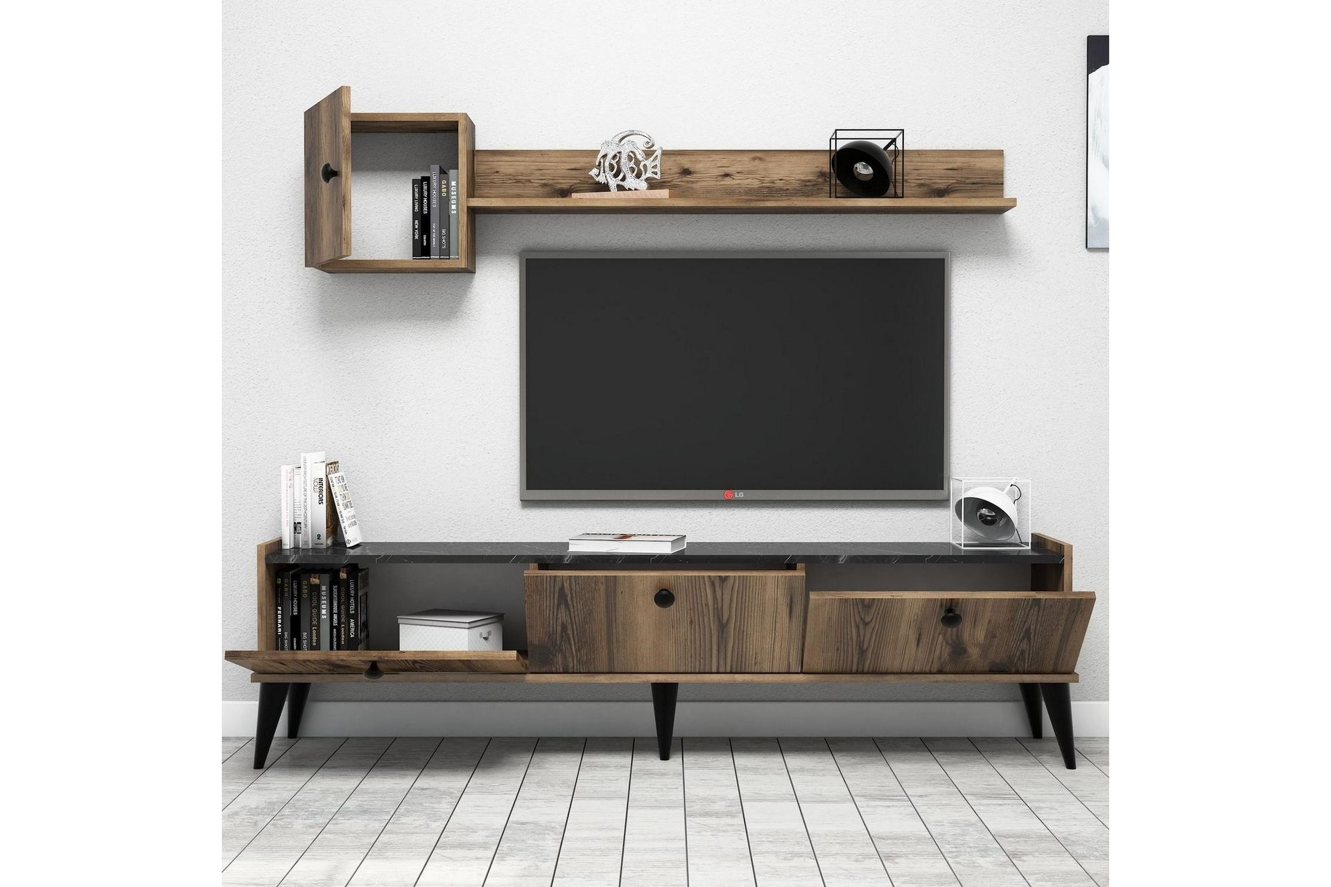 Sharod TV-møbelsett 180 cm - Valnøtt / Marmor - Møbler - Mediamøbel & tv møbel - TV-møbelsett