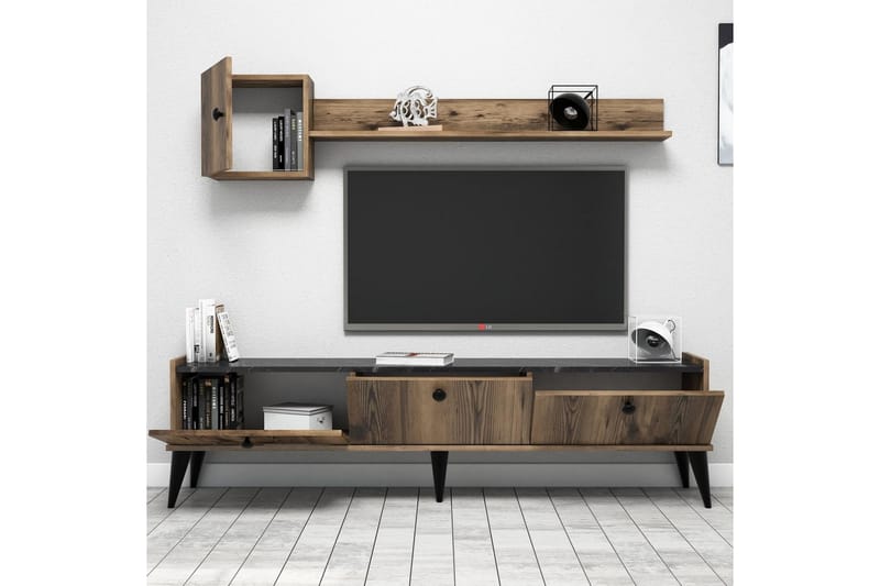 Sharod TV-møbelsett 180 cm - Valnøtt / Marmor - Møbler - Mediamøbel & tv møbel - TV-møbelsett