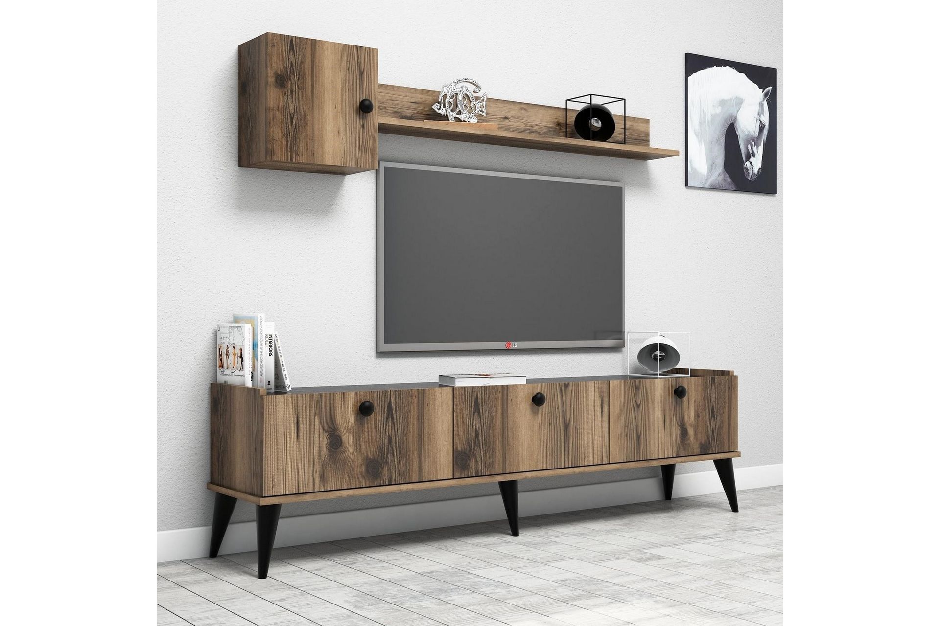 Sharod TV-møbelsett 180 cm - Valnøtt / Marmor - Møbler - Mediamøbel & tv møbel - TV-møbelsett
