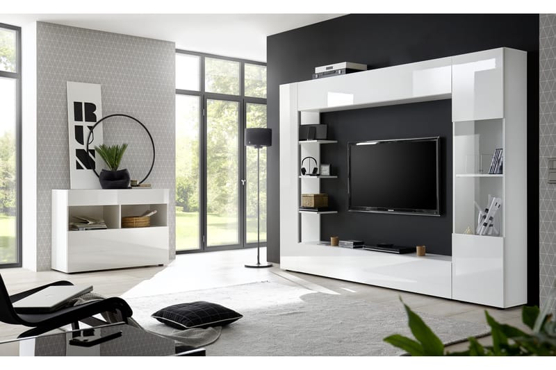 Sorano Veggkombinasjon 295 cm - Hvit - TV-møbelsett