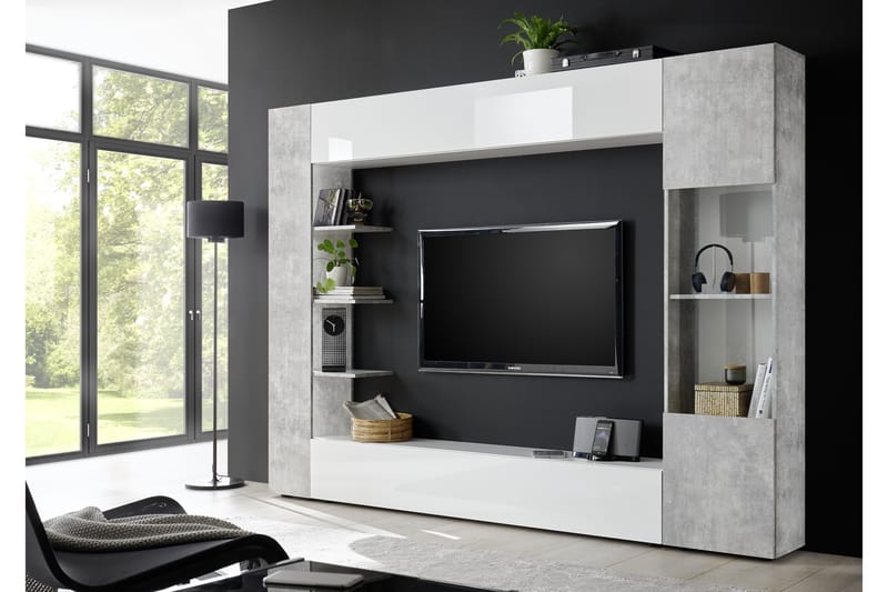 Sorano Veggkombinasjon 295 cm - Hvit/Grå - Møbler - Mediamøbel & tv møbel - TV-møbelsett